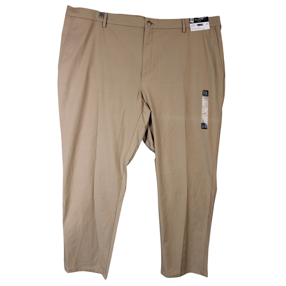 Jos A Bank Traveler Tailored Golf Chino FF Pants Mens 46x30 Khaki Cotton Blend